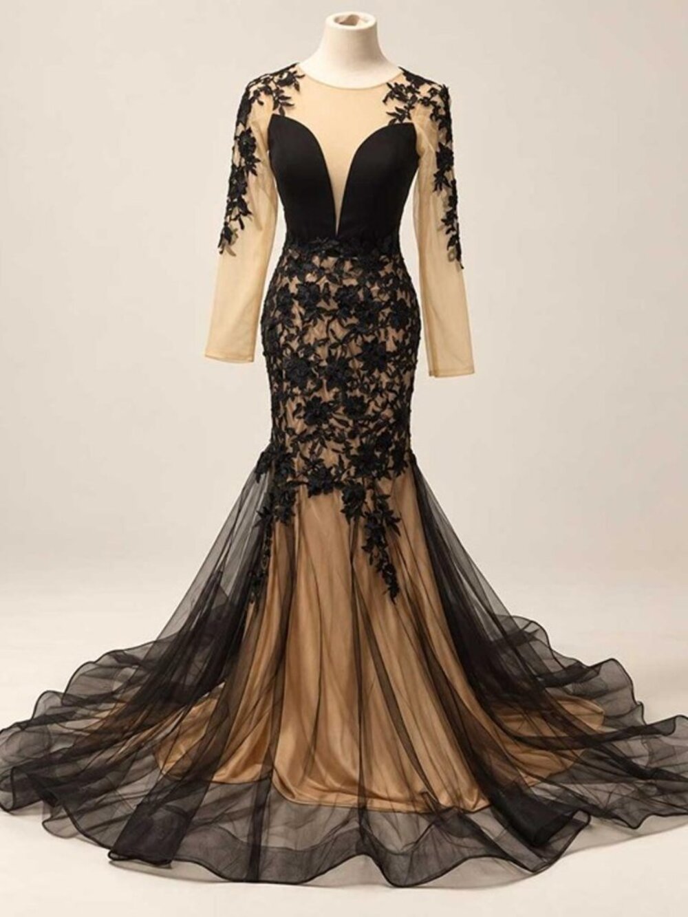 Black Lace Mermaid Prom Dress Size 8 Velvet Deep V Evening Gown Gold